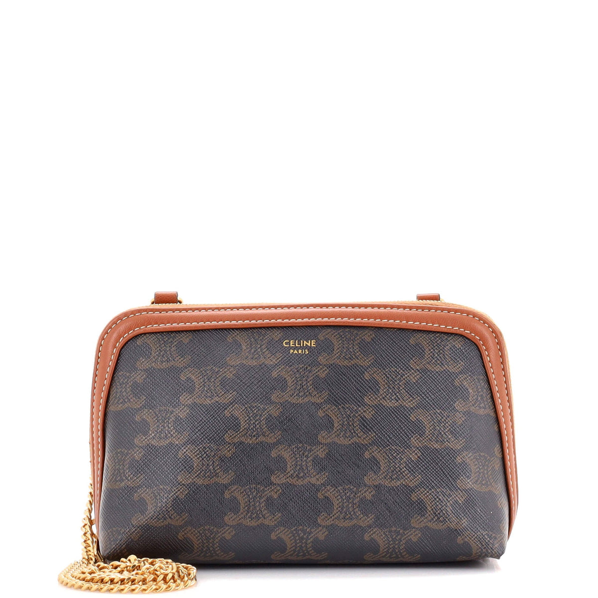 Celine CELINE Zip Around Chain Clutch Triomphe Coated Canvas