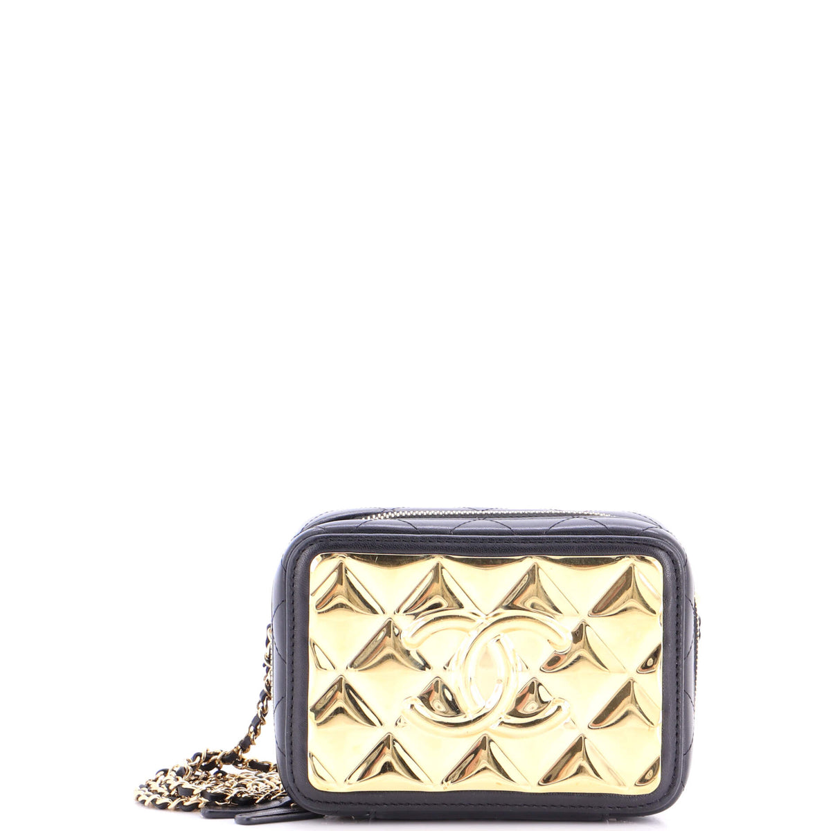 Chanel CHANEL CC Zip Around Clutch with Chain Quilted Metal and Lambskin Small