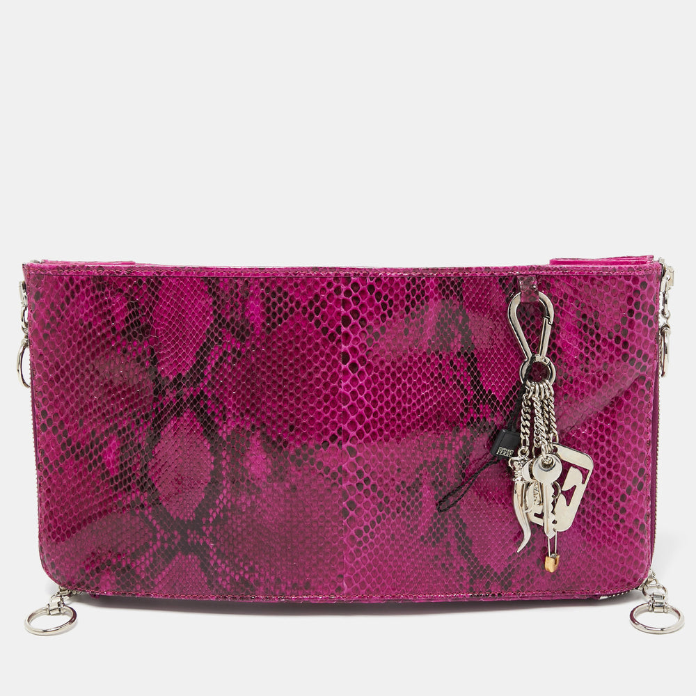 Magenta Python Side Zip Oversized Clutch