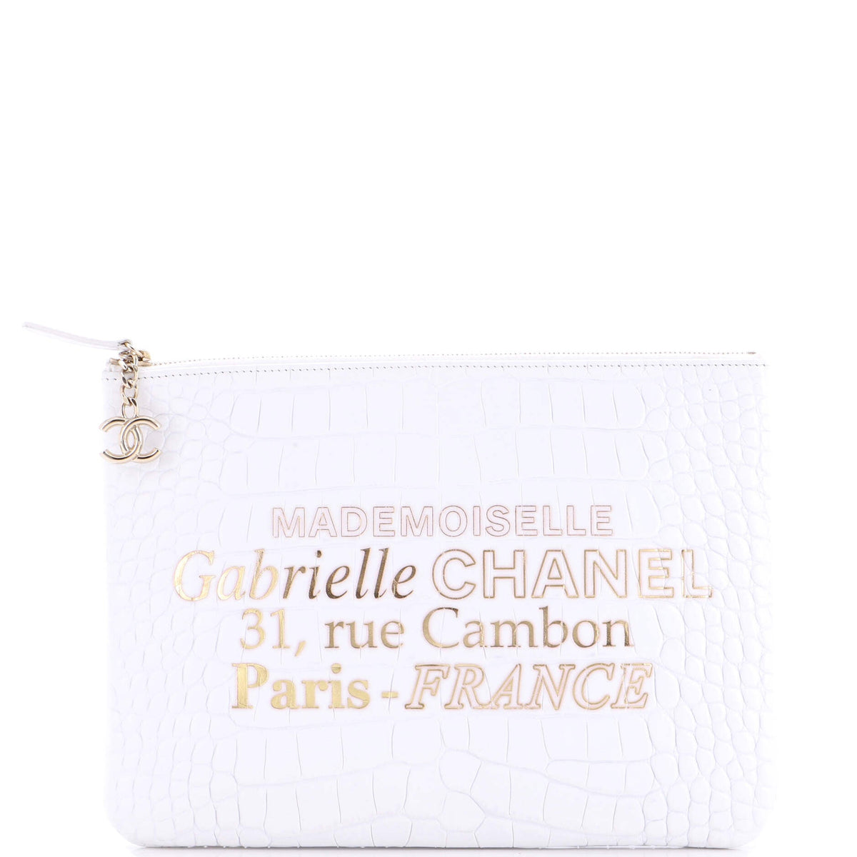 Chanel CHANEL Signature O Case Pouch Printed Crocodile Embossed Calfskin Medium