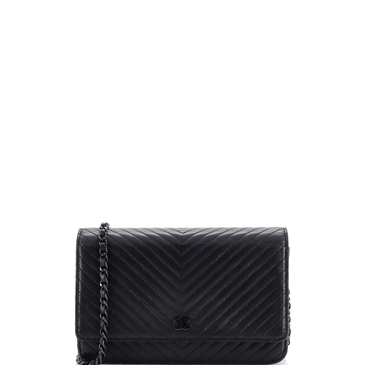 Chanel CHANEL So Black Wallet on Chain Chevron Lambskin