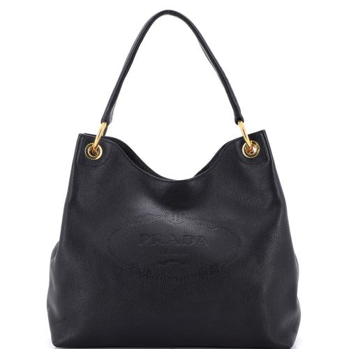 PRADA Logo Hobo Embossed Vitello Daino Medium