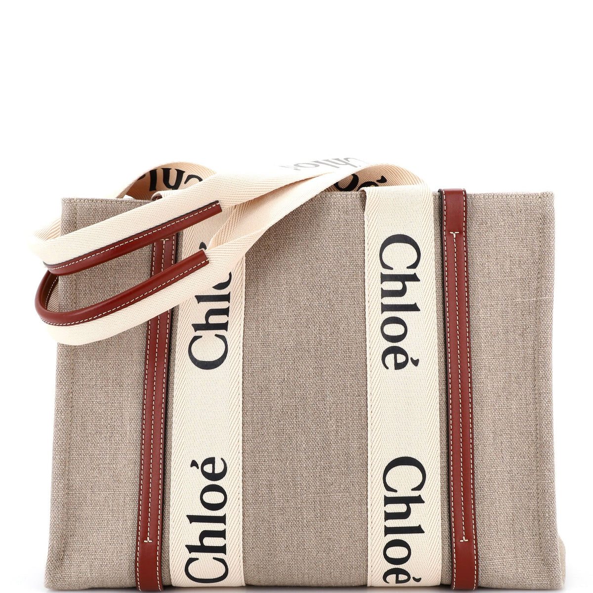 Chloe CHLOE Woody Tote Canvas with Leather Medium