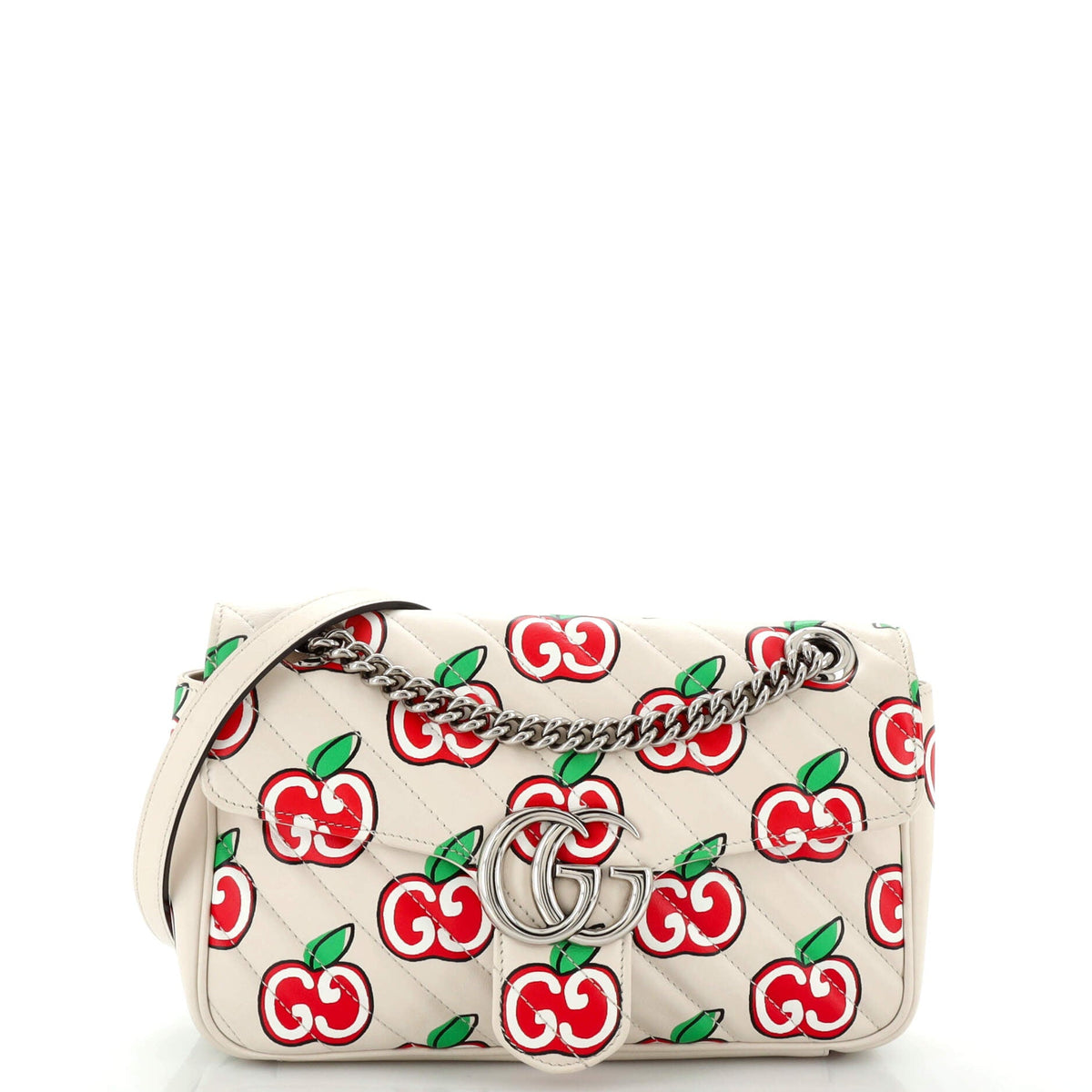 Gucci GUCCI GG Marmont Flap Bag Printed Diagonal Quilted Leather Small