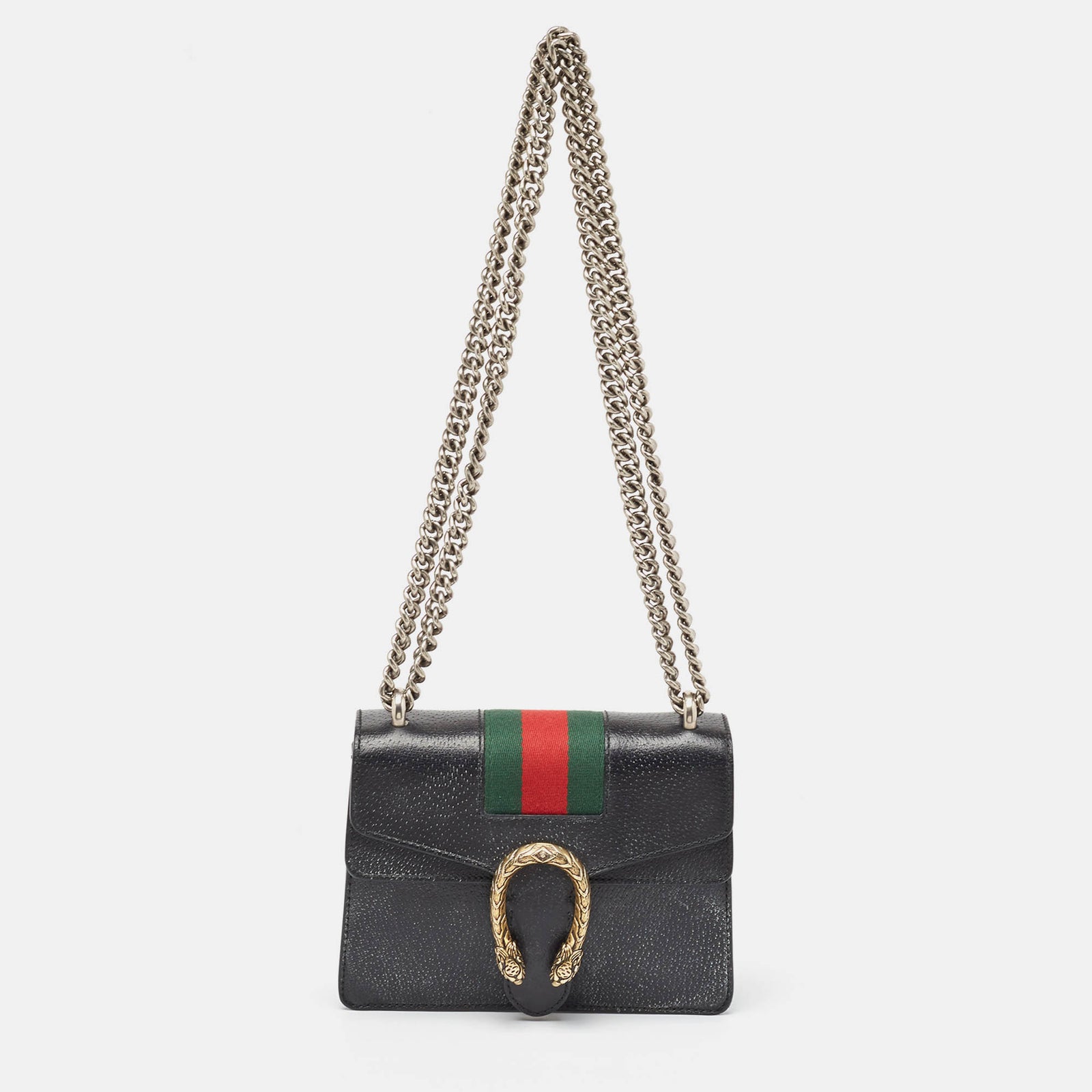 Gucci Black Leather Mini Web Dionysus Shoulder Bag