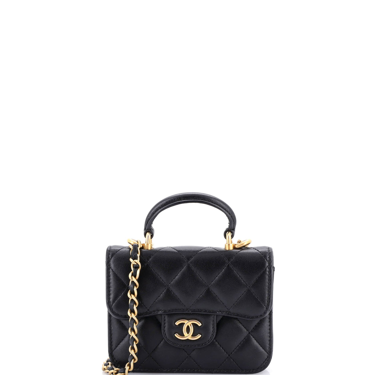 Chanel CHANEL Top Handle Flap Coin Purse with Chain Quilted Lambskin