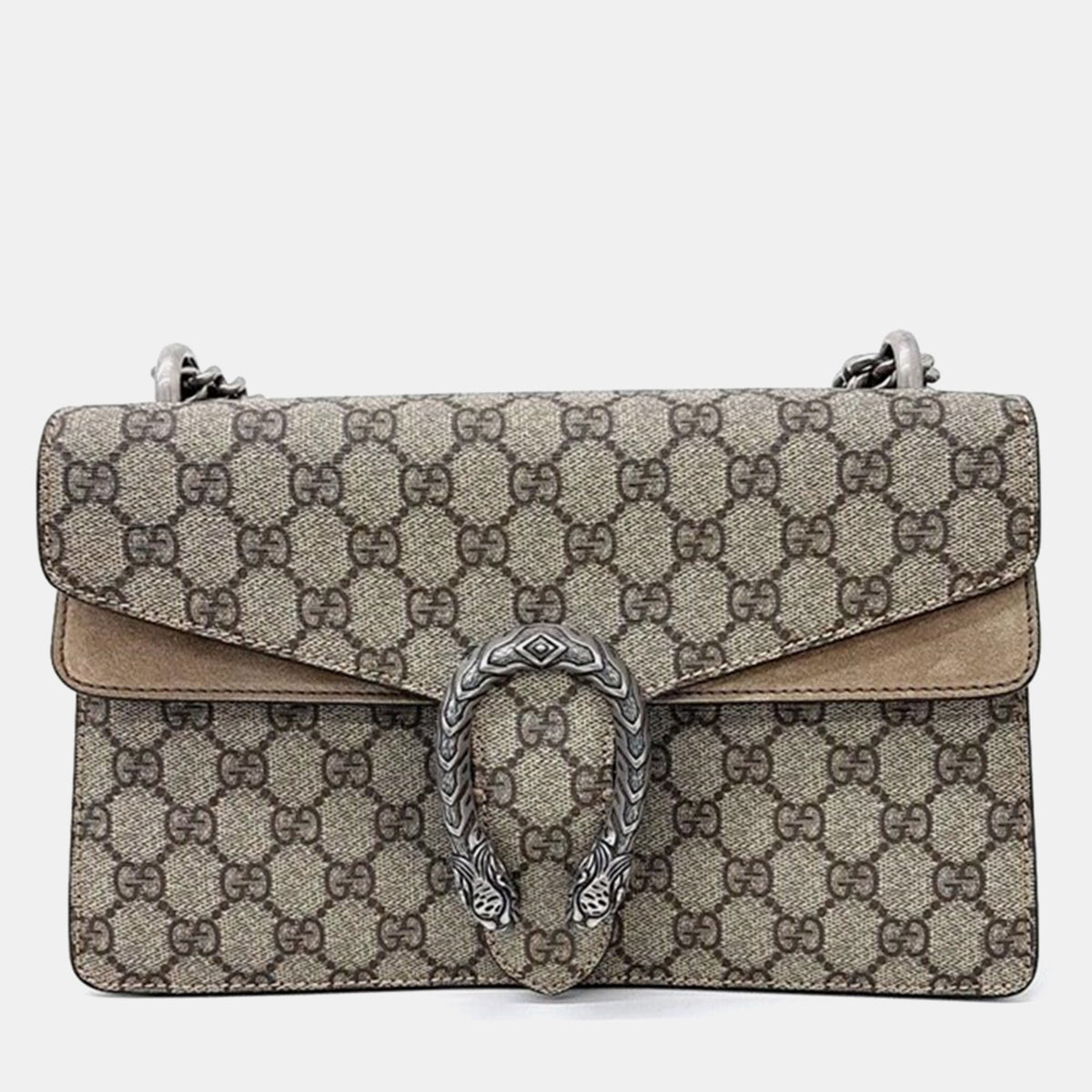 Gucci Beige GG Supreme Canvas and Suede Small Dionysus Shoulder Bag