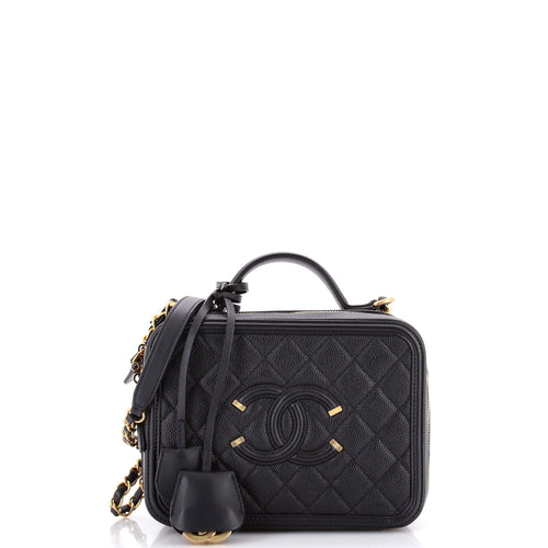 CHANEL Filigree Vanity Case Quilted Caviar Medium