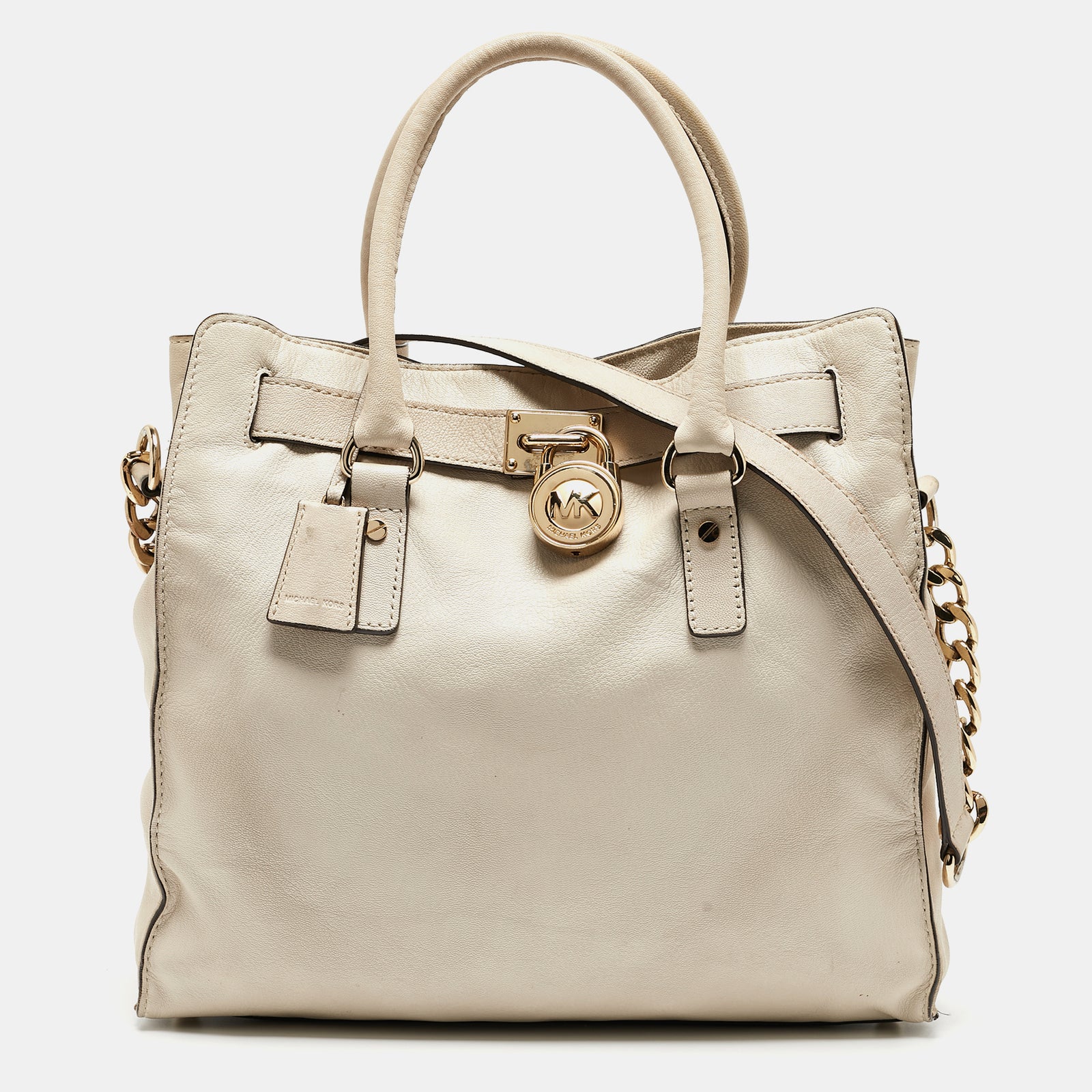 Michael Kors Light Beige Leather Large Hamilton North South Tote