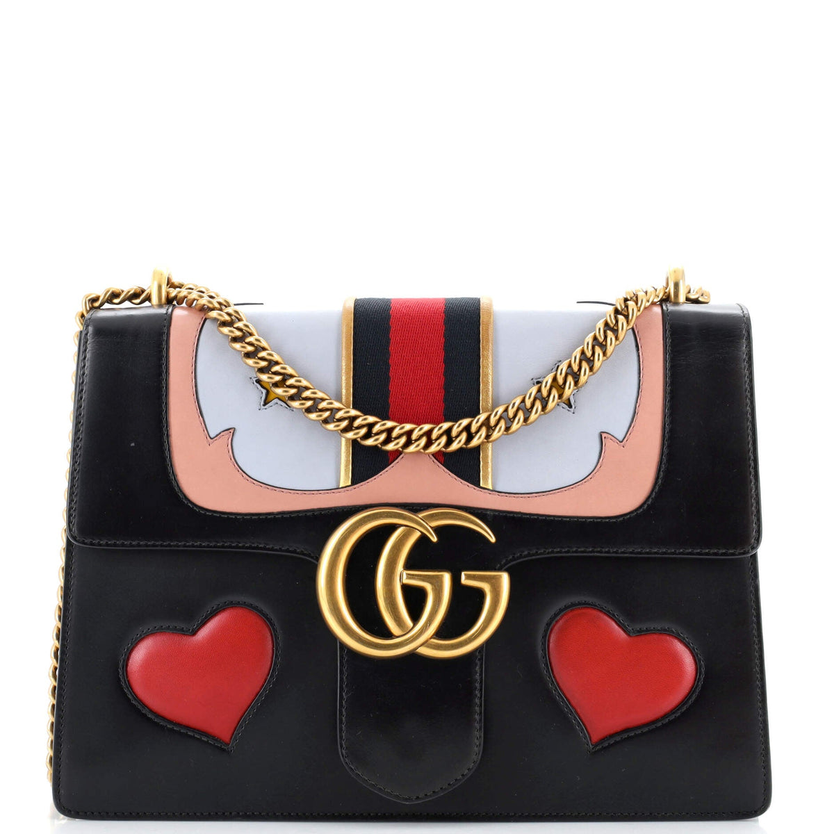 Gucci GUCCI Web Heart GG Marmont Chain Shoulder Bag Leather Medium