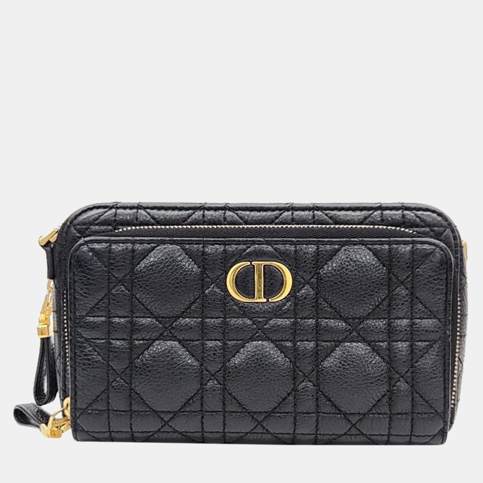 Dior Christian Black Cannage Leather Caro Double Pouch Bag