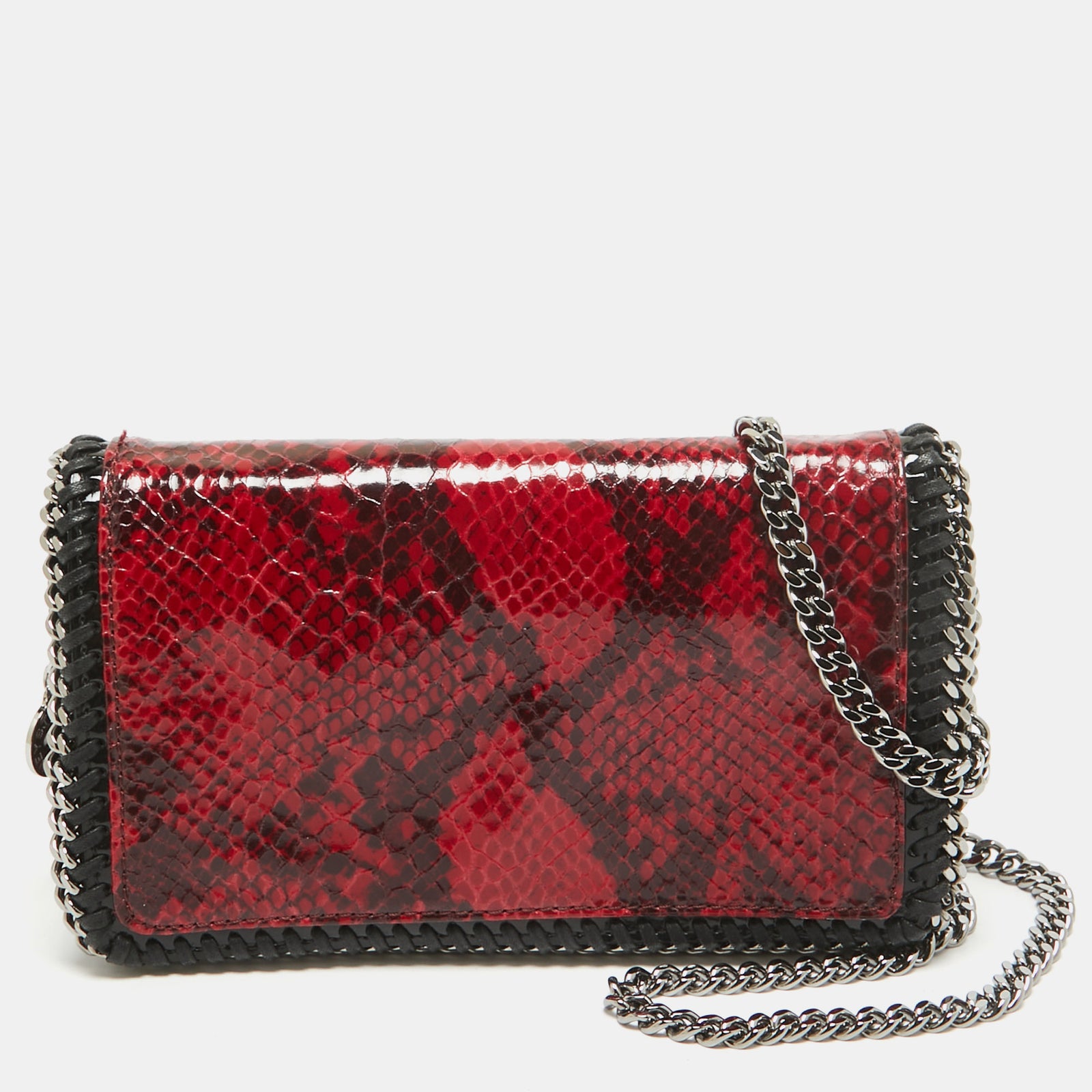 Stella McCartney Red/Black Python Embossed Faux Leather Falabella Flap Crossbody Bag