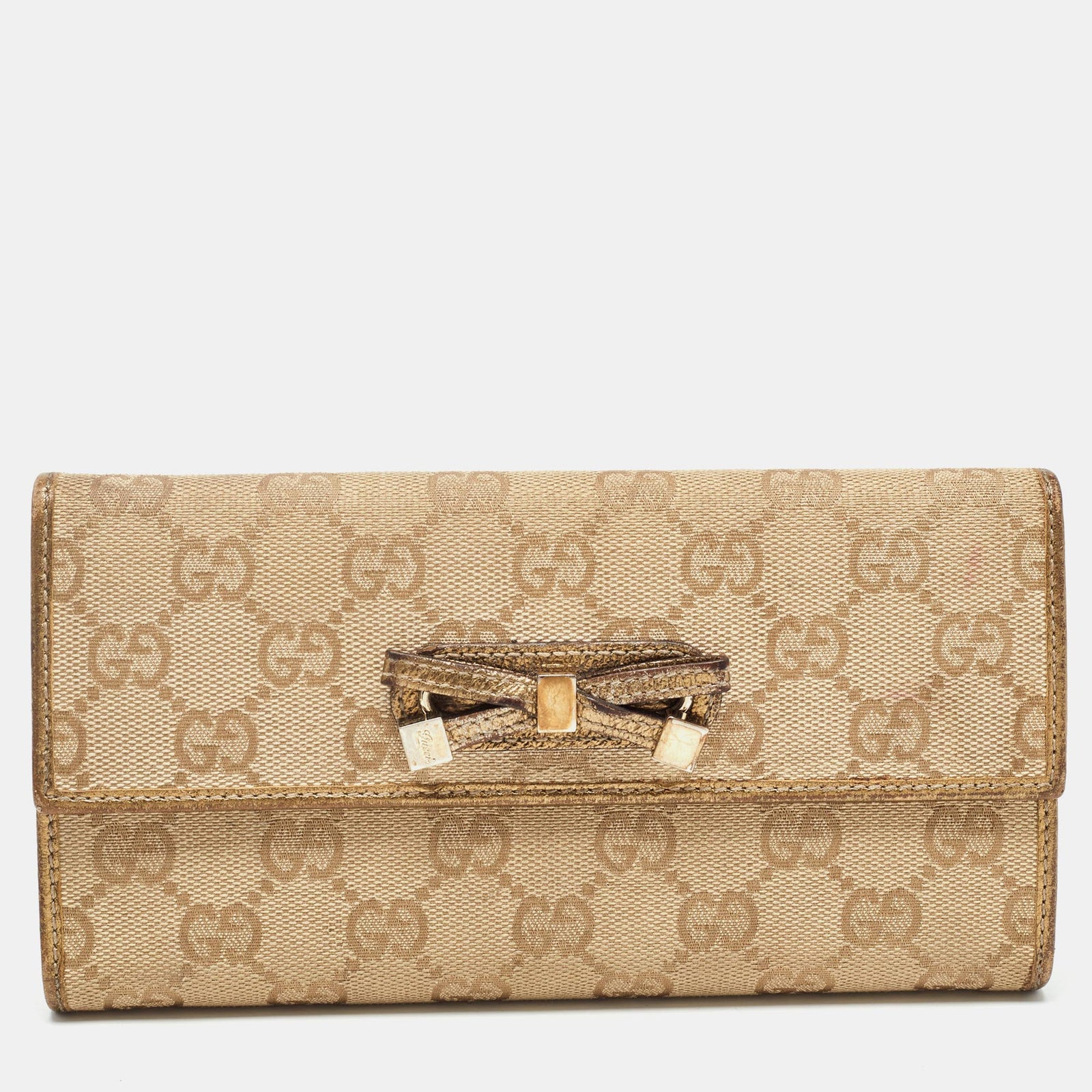 Gucci Portefeuille continental Princy en toile et cuir GG doré/beige