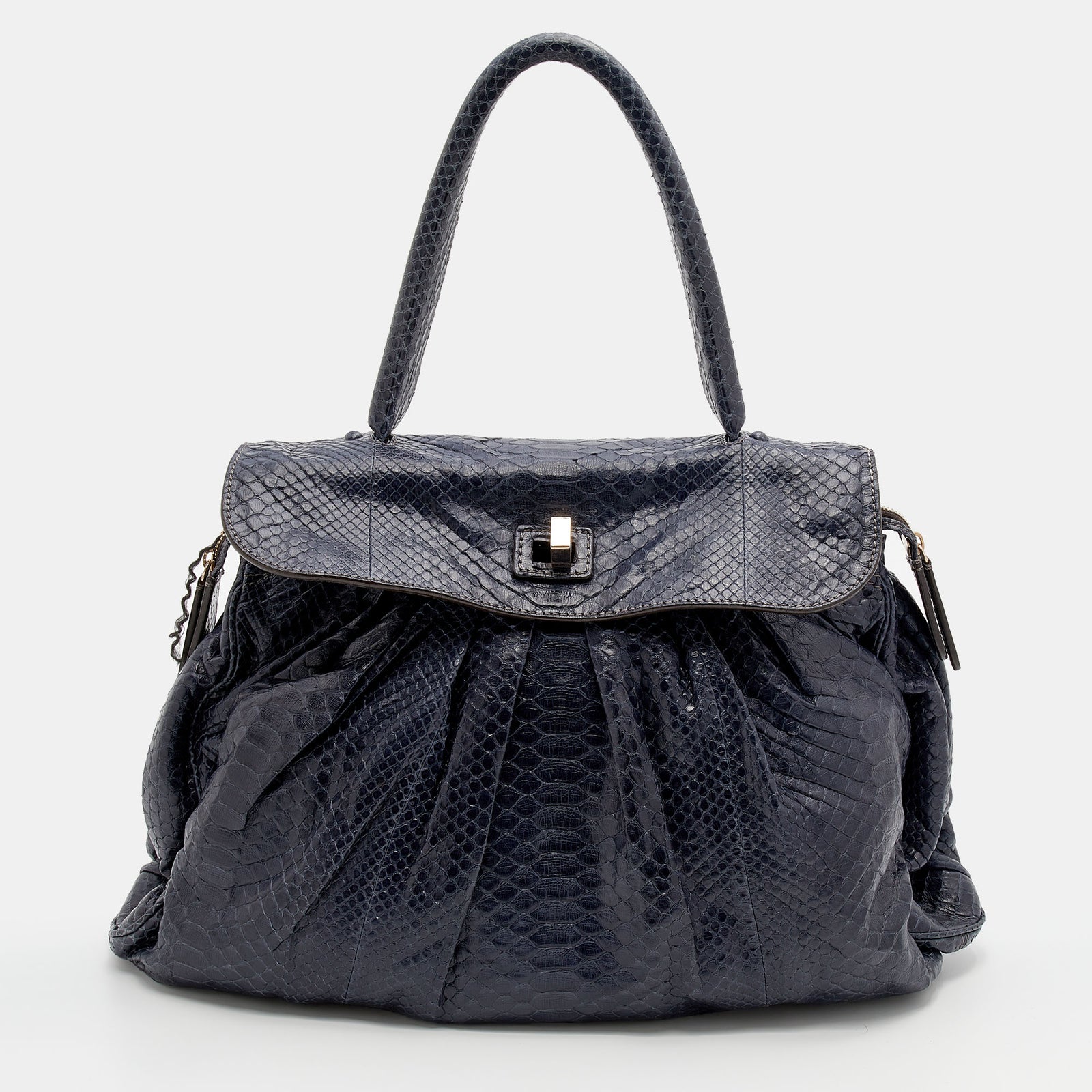 Zagliani Blue Python Procida Top Handle Bag