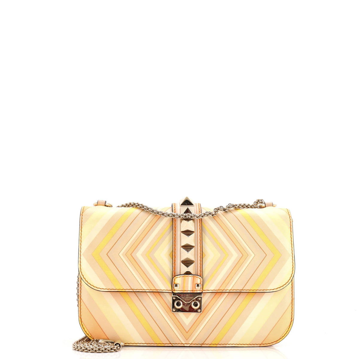 Valentino VALENTINO GARAVANI 1973 Glam Lock Shoulder Bag Striped Leather Medium