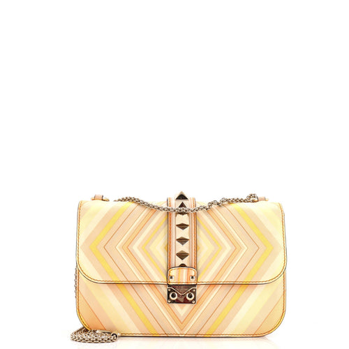 VALENTINO GARAVANI 1973 Glam Lock Shoulder Bag Striped Leather Medium