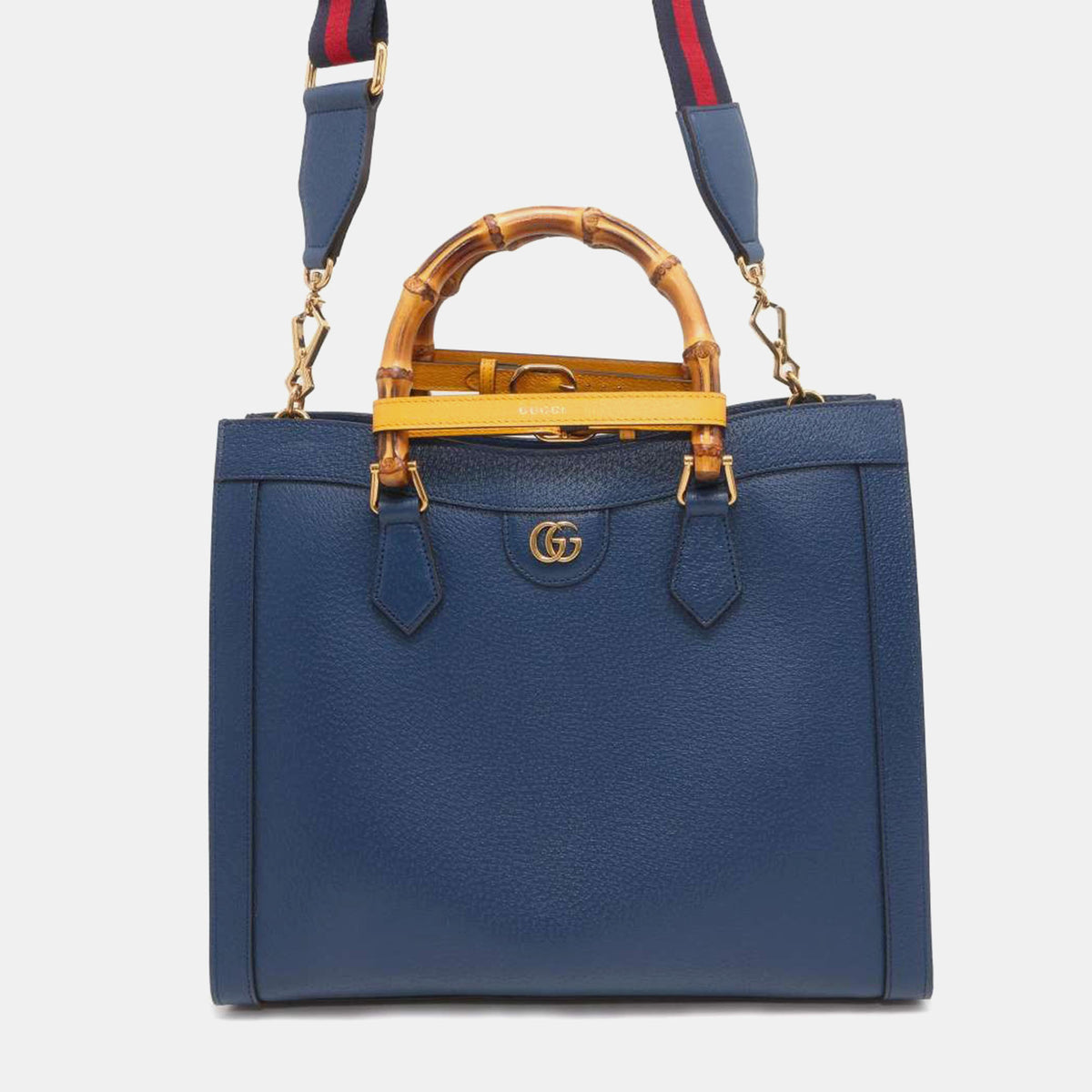 Gucci Royal Blue Leather Medium Bamboo Diana Tote Bag
