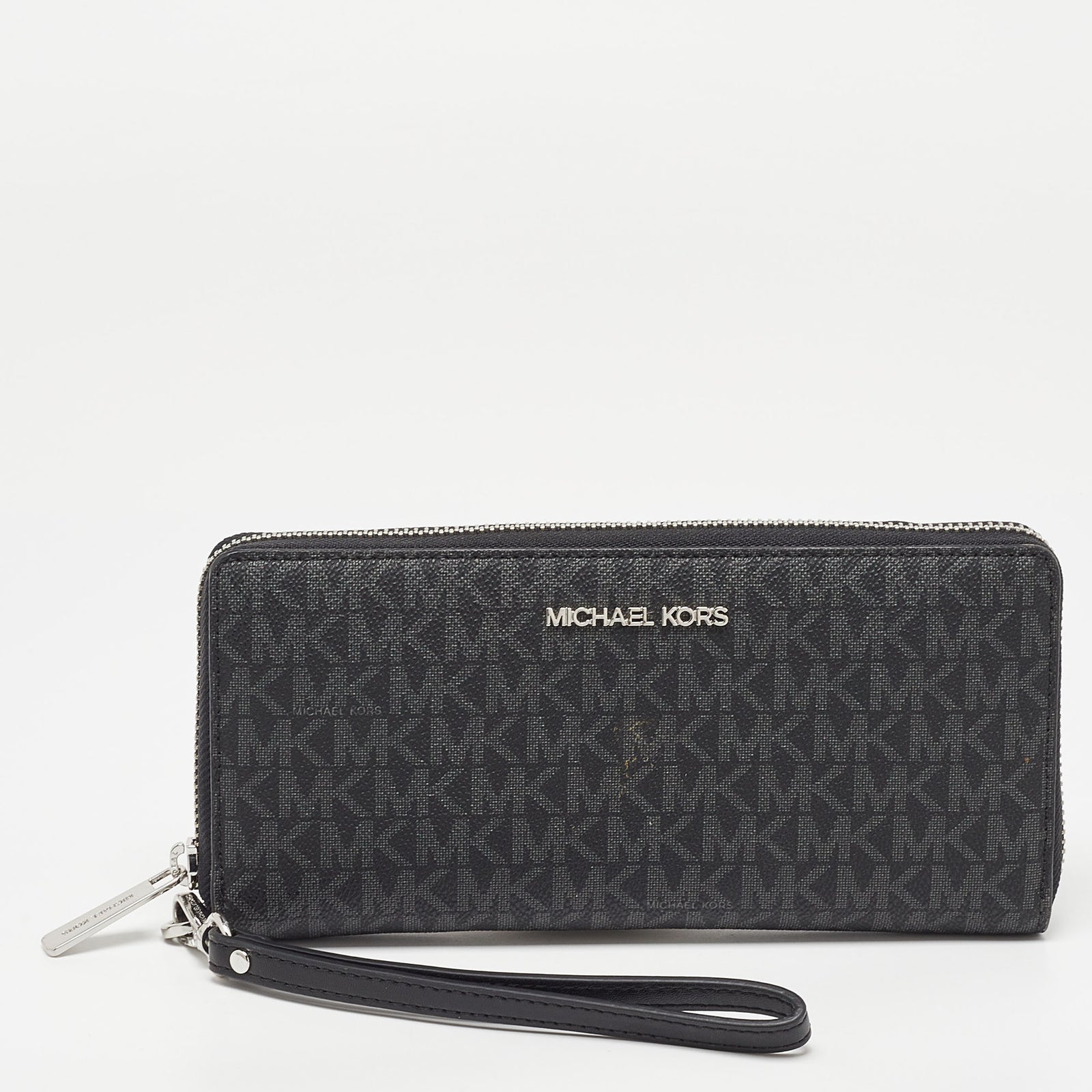 Michael Kors Black/Grey Signature Coated Canvas Zip Around Wallet