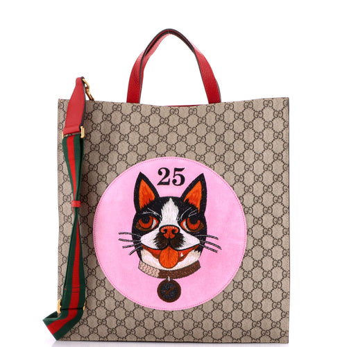 GUCCI Convertible Soft Open Tote Embroidered GG Coated Canvas Tall
