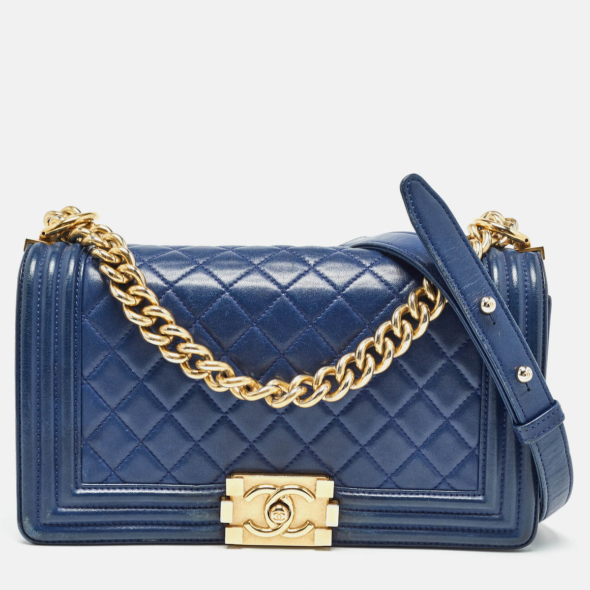 Chanel Blue Quilted Leather Medium Boy Flap Bag