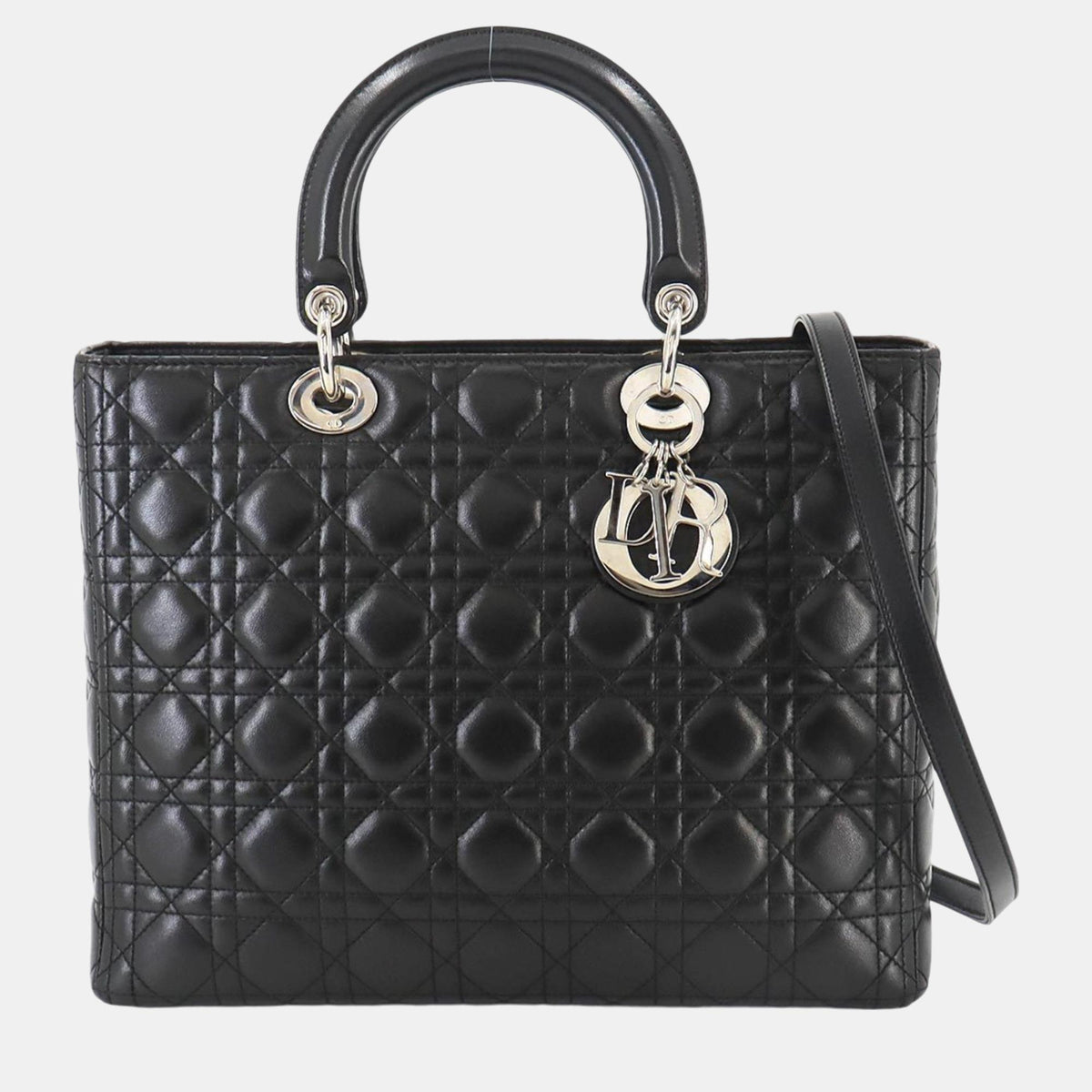 Dior Christian Black Leather Lady Large Shoulder Bag