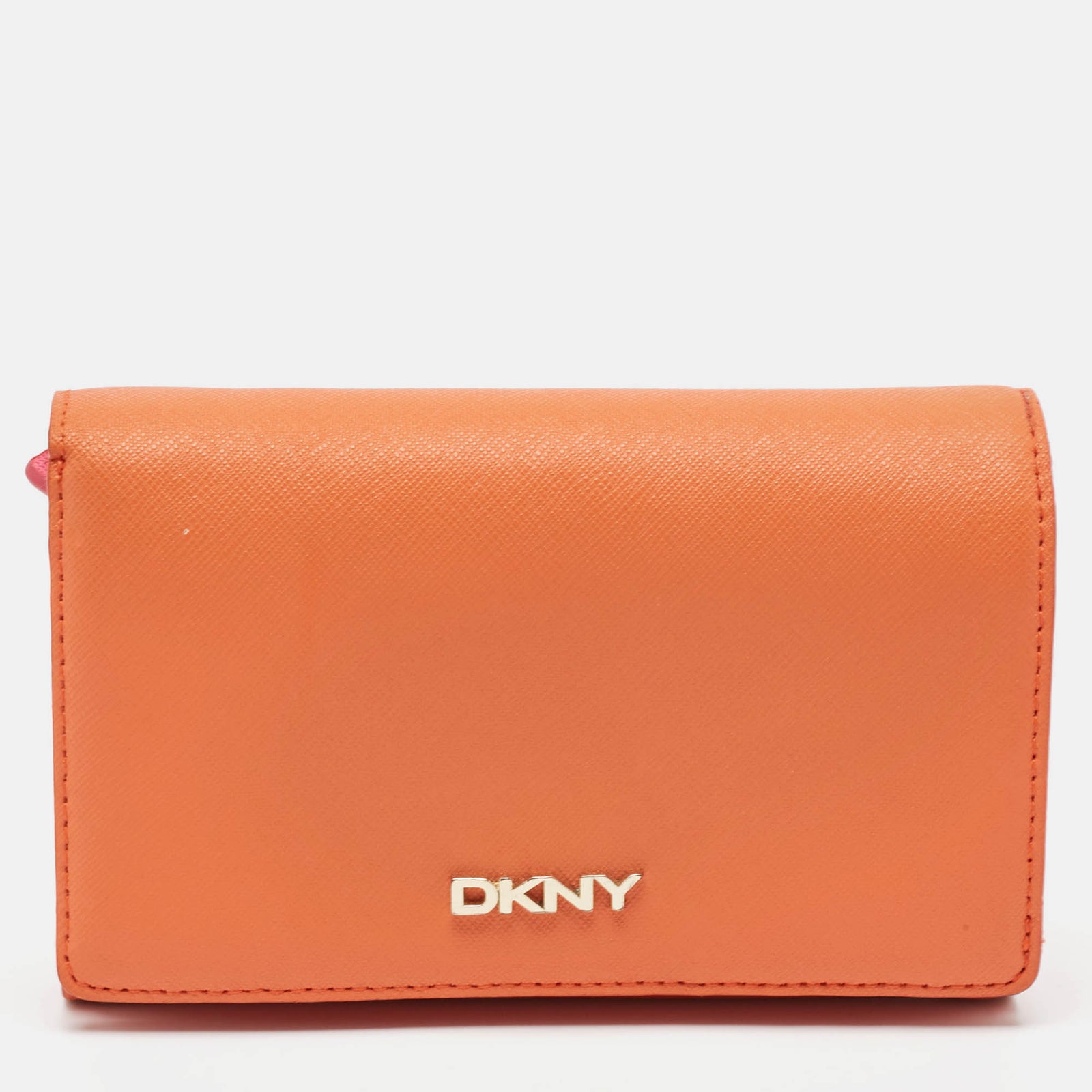 DKNY Orang/Pink Leather French Flap Wallet