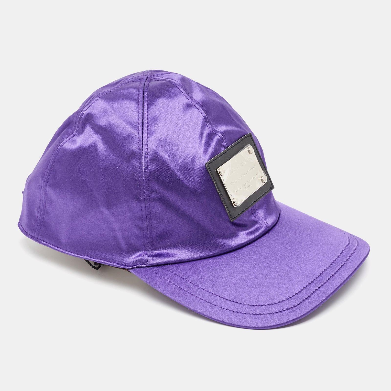 Dolce & Gabbana Vintage Purple Satin Logo Patch Cap Size 56