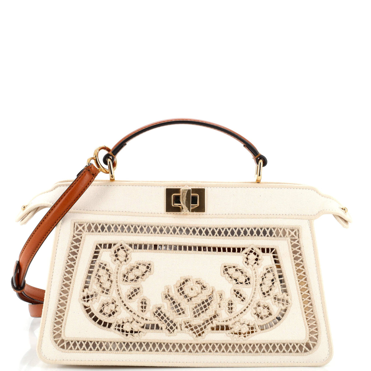 Fendi FENDI Peekaboo ISeeU Bag Floral Ajour Embroidered Canvas East West