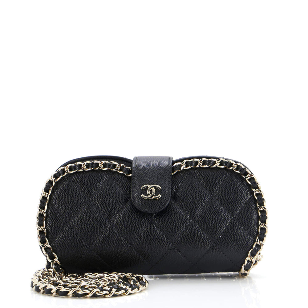 CHANEL Chain Around Sunglasses Case with Chain Quilted Caviar