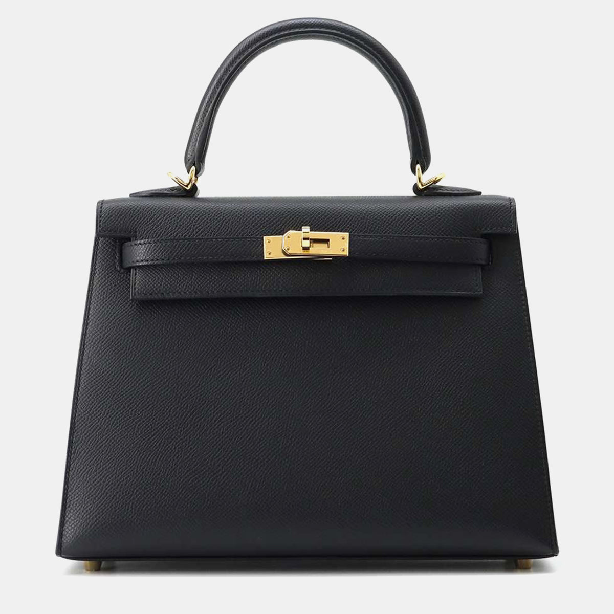 Hermès Black Leather  Kelly Sellier 25 Top Handle Bags