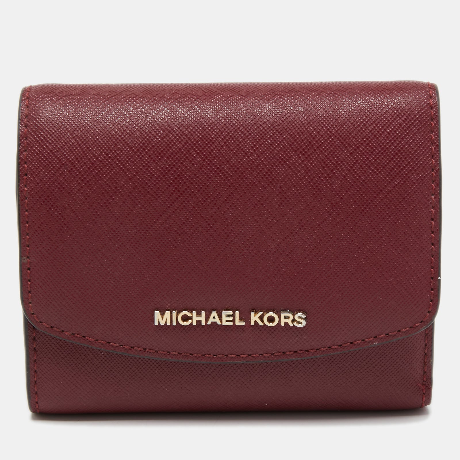 Michael Kors Burgundy Saffiano Leather Jet Set Trifold Wallet