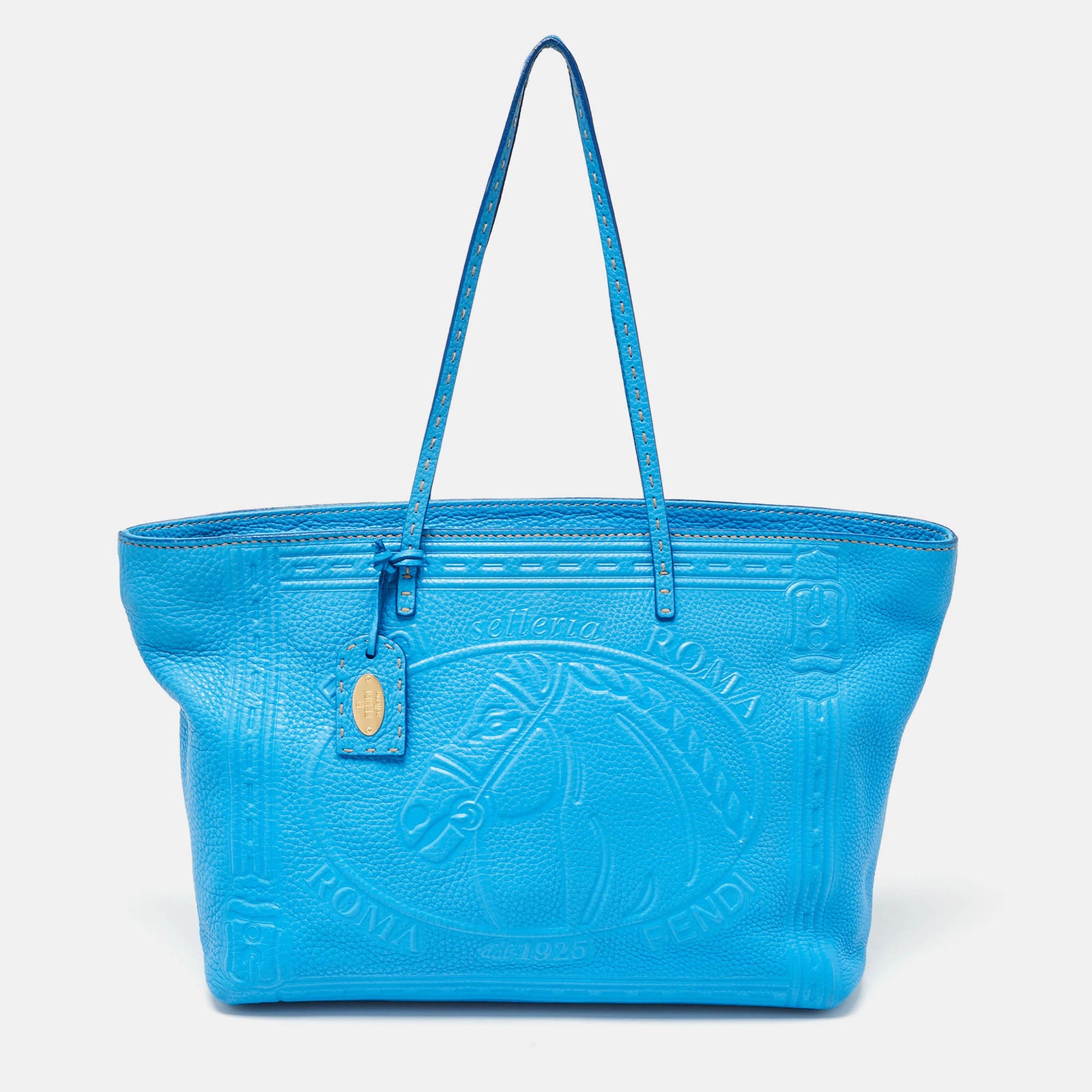 Fendi Blue Selleria Leather Roll Tote