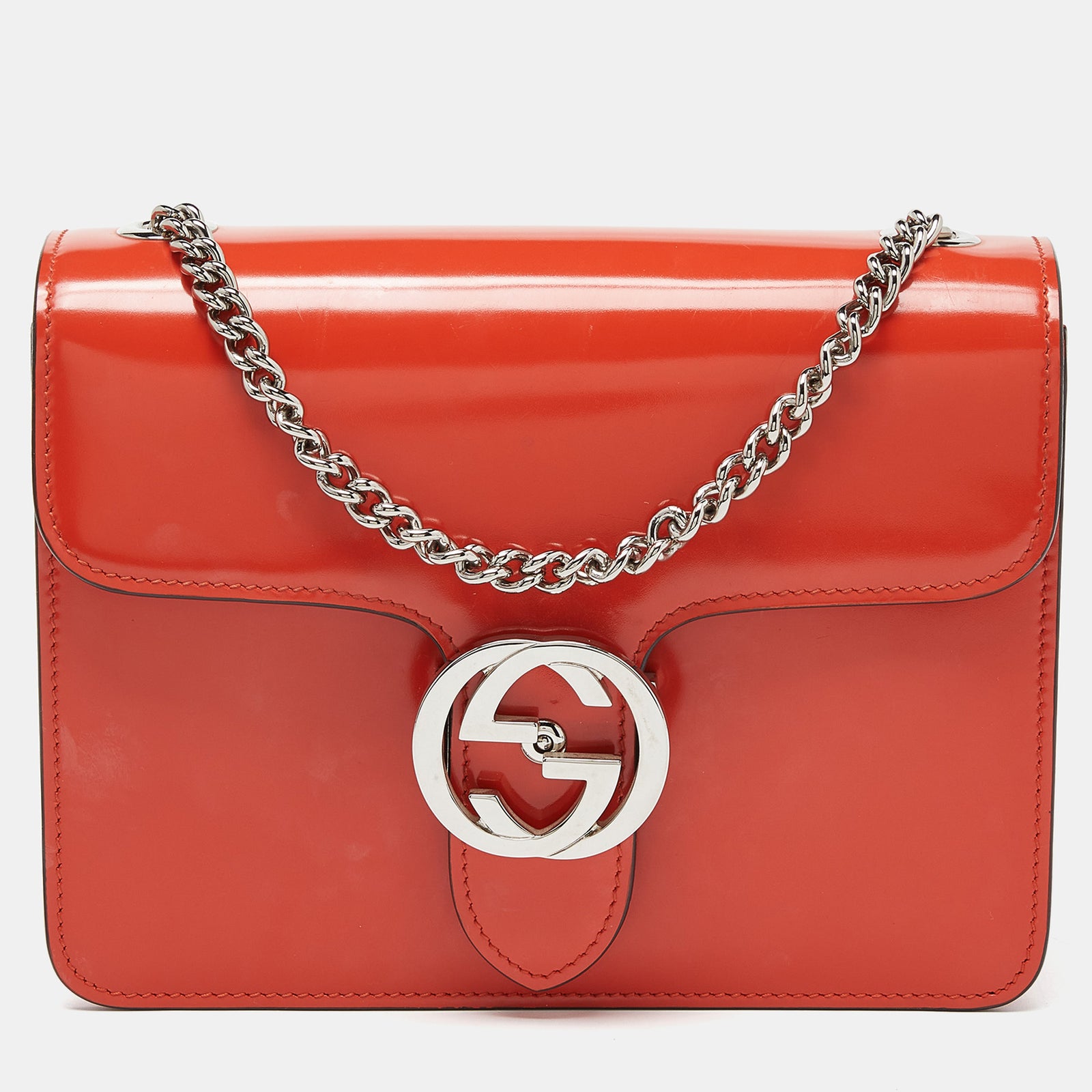 Gucci Orange Patent Leather Small Interlocking G Crossbody Bag