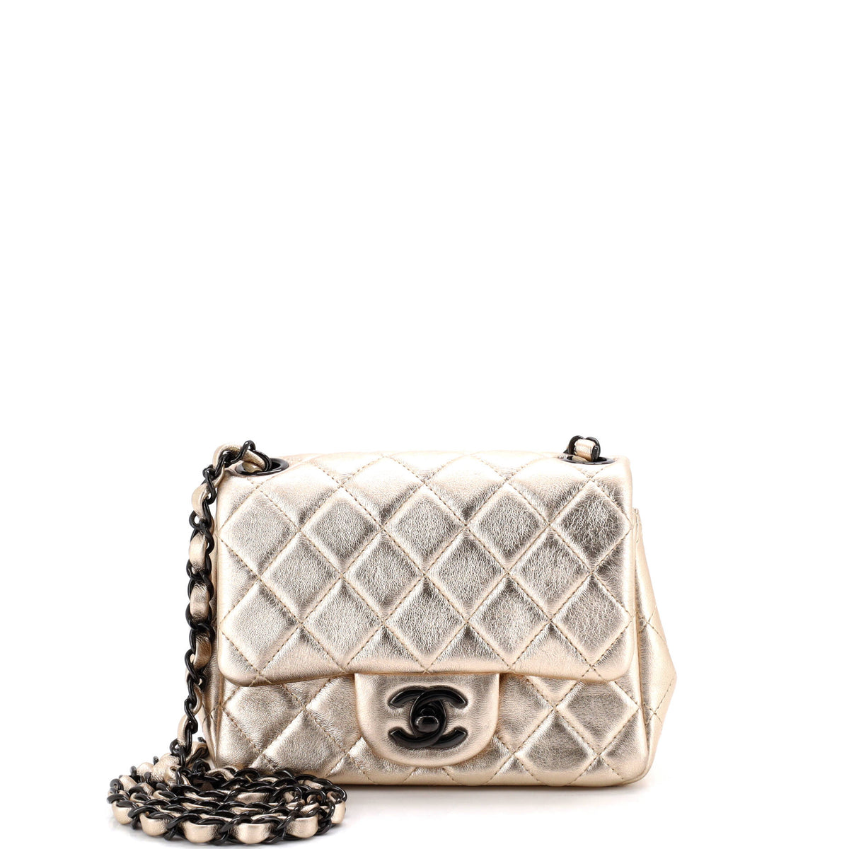 Chanel CHANEL Square Classic Single Flap Bag Quilted Metallic Lambskin Mini