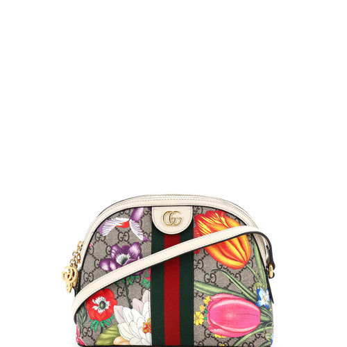 GUCCI Ophidia Dome Shoulder Bag Flora GG Coated Canvas Small
