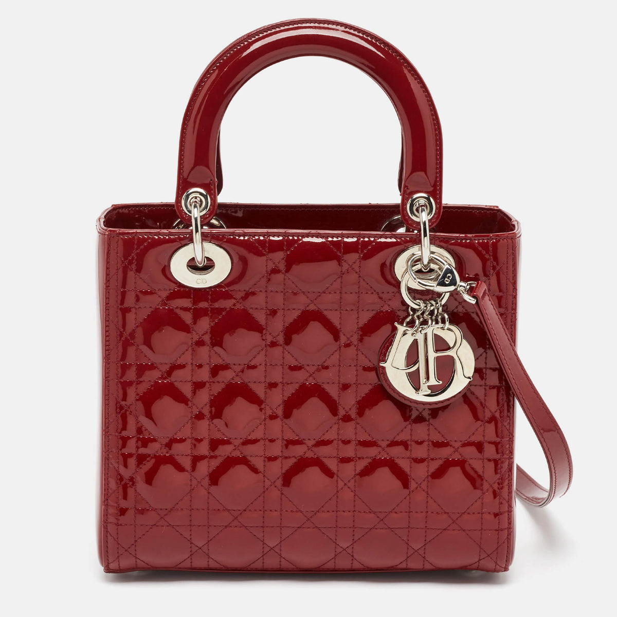 Dior Red Cannage Patent Leather Medium Lady Tote