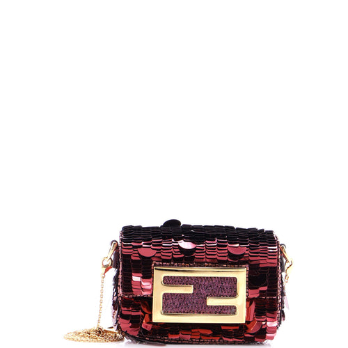 FENDI Chain Baguette Charm Bag Sequins Nano