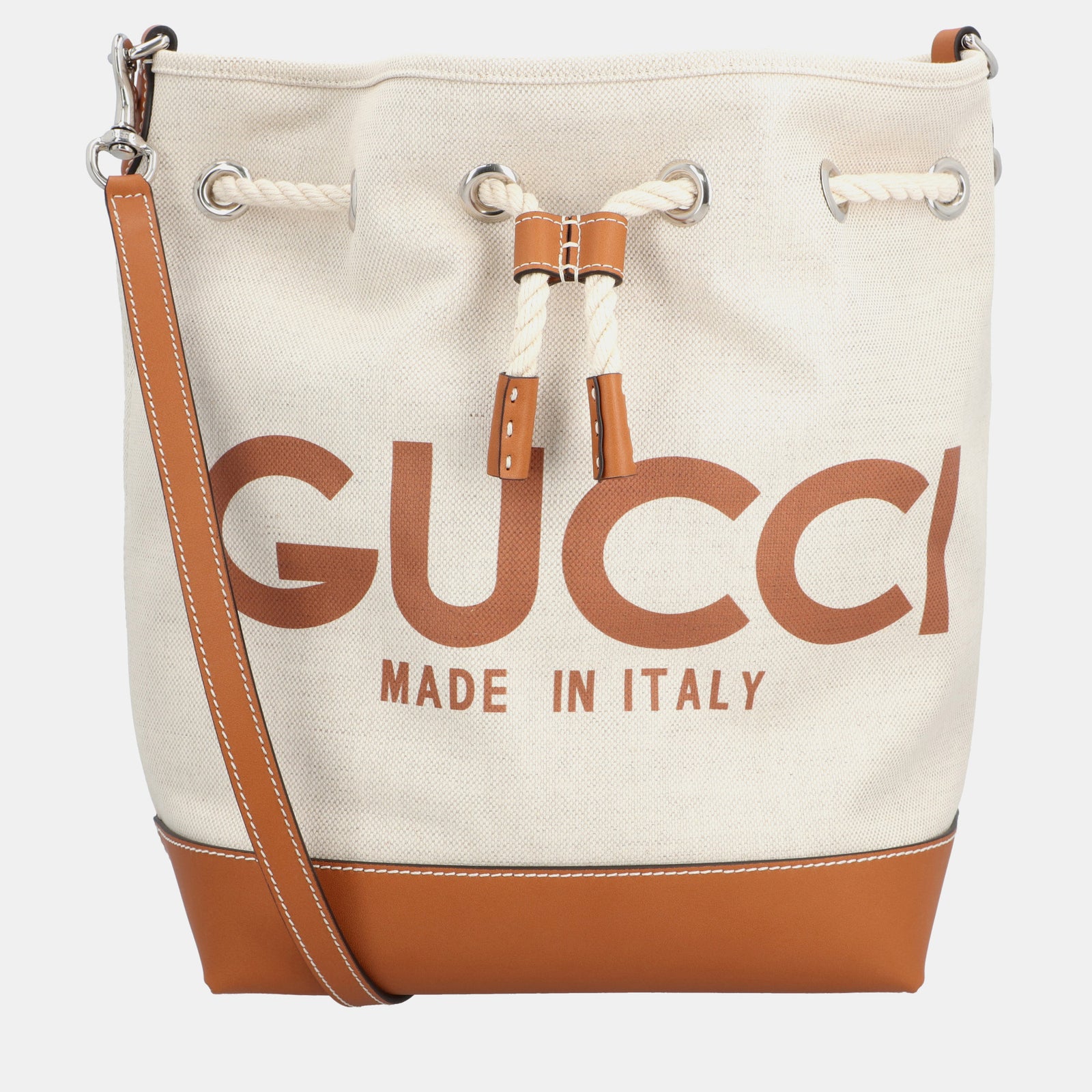 Gucci Sac seau en toile beige/marron et cuir avec logo