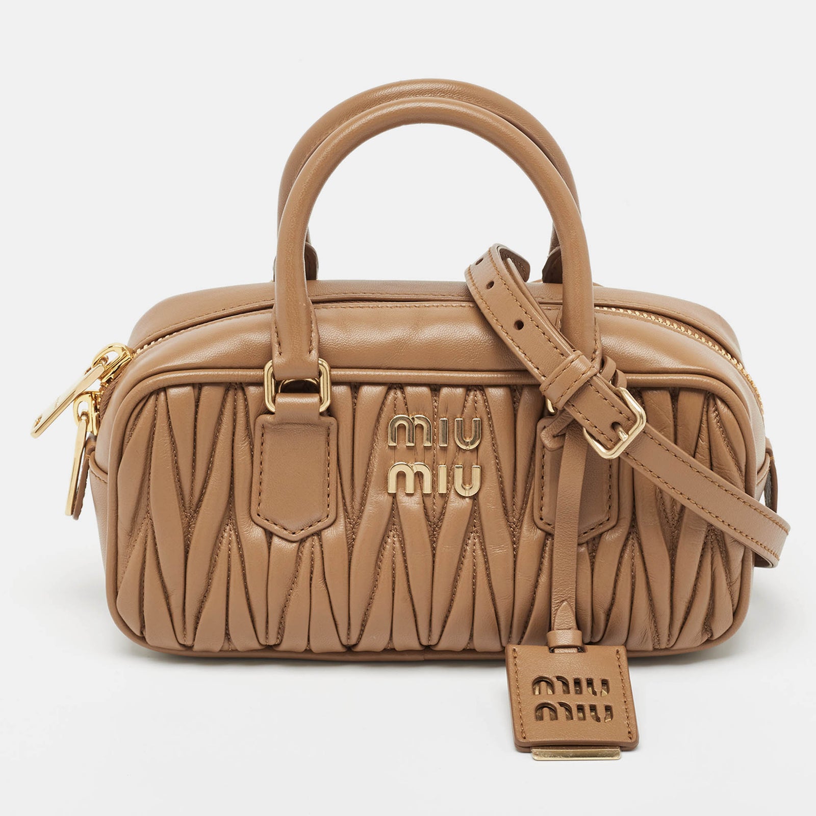 Miu Miu Brown Matelass&eacute; Leather Arcadie Satchel