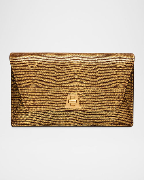 Anouk Lizard-Embossed Metallic Clutch Bag