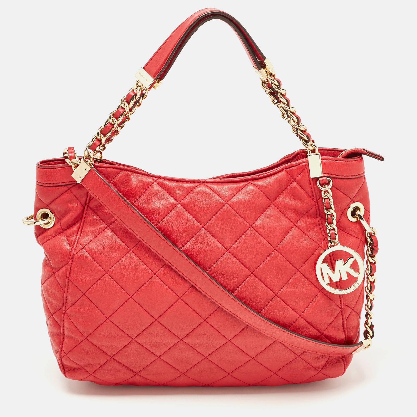 Michael Kors Red Quilted Leather Charm Hobo