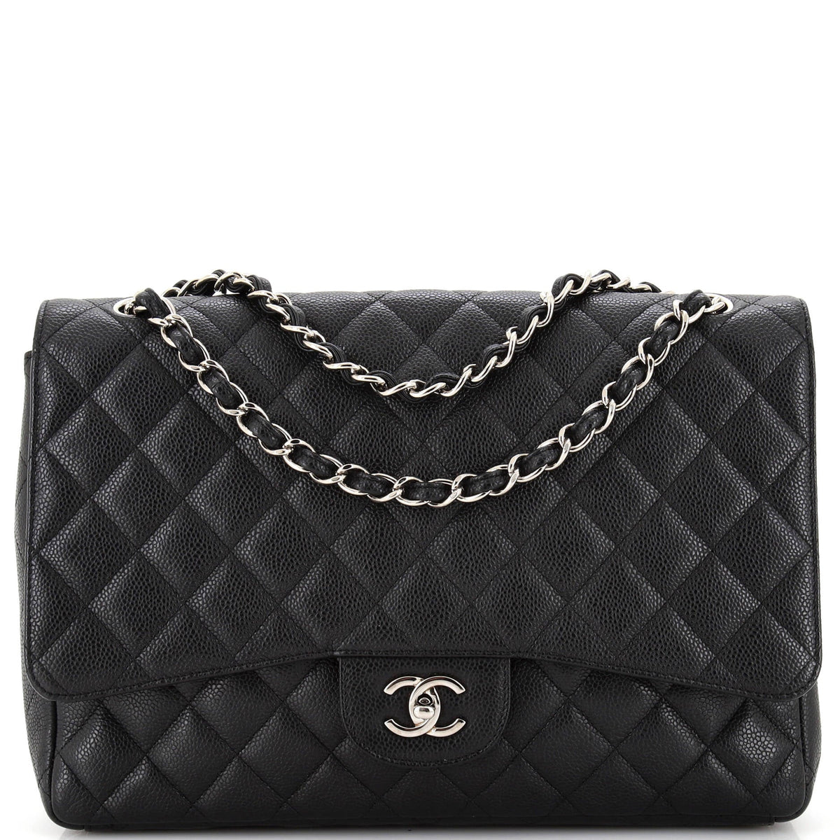 Chanel CHANEL Vintage Classic Single Flap Bag Quilted Caviar Maxi