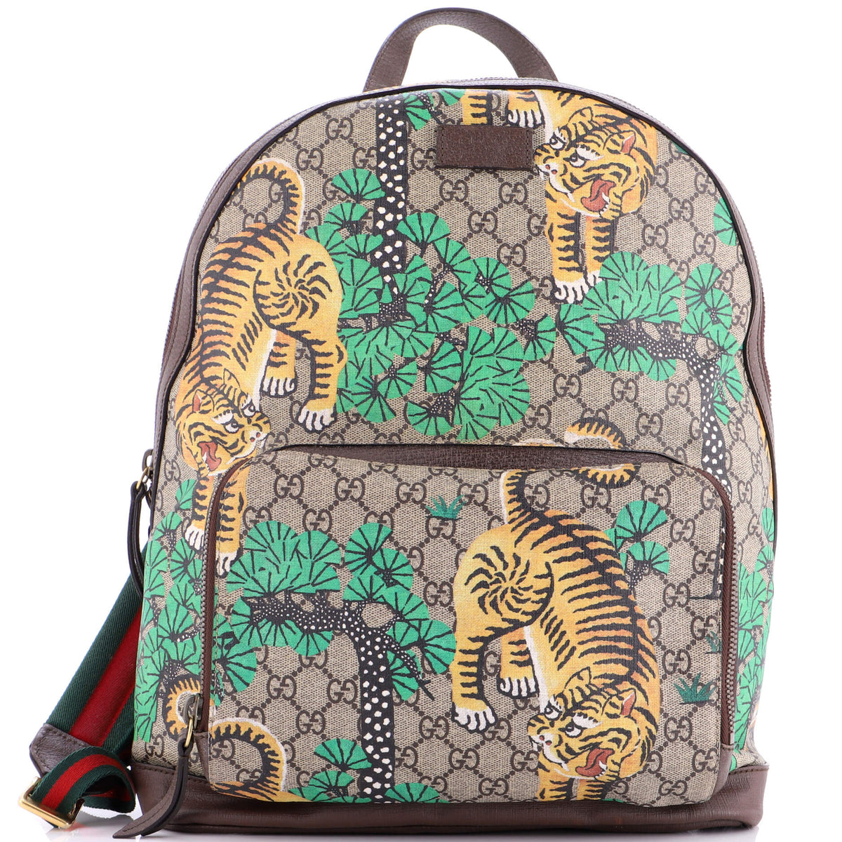 Gucci GUCCI Zip Pocket Backpack Bengal Print GG Coated Canvas Medium