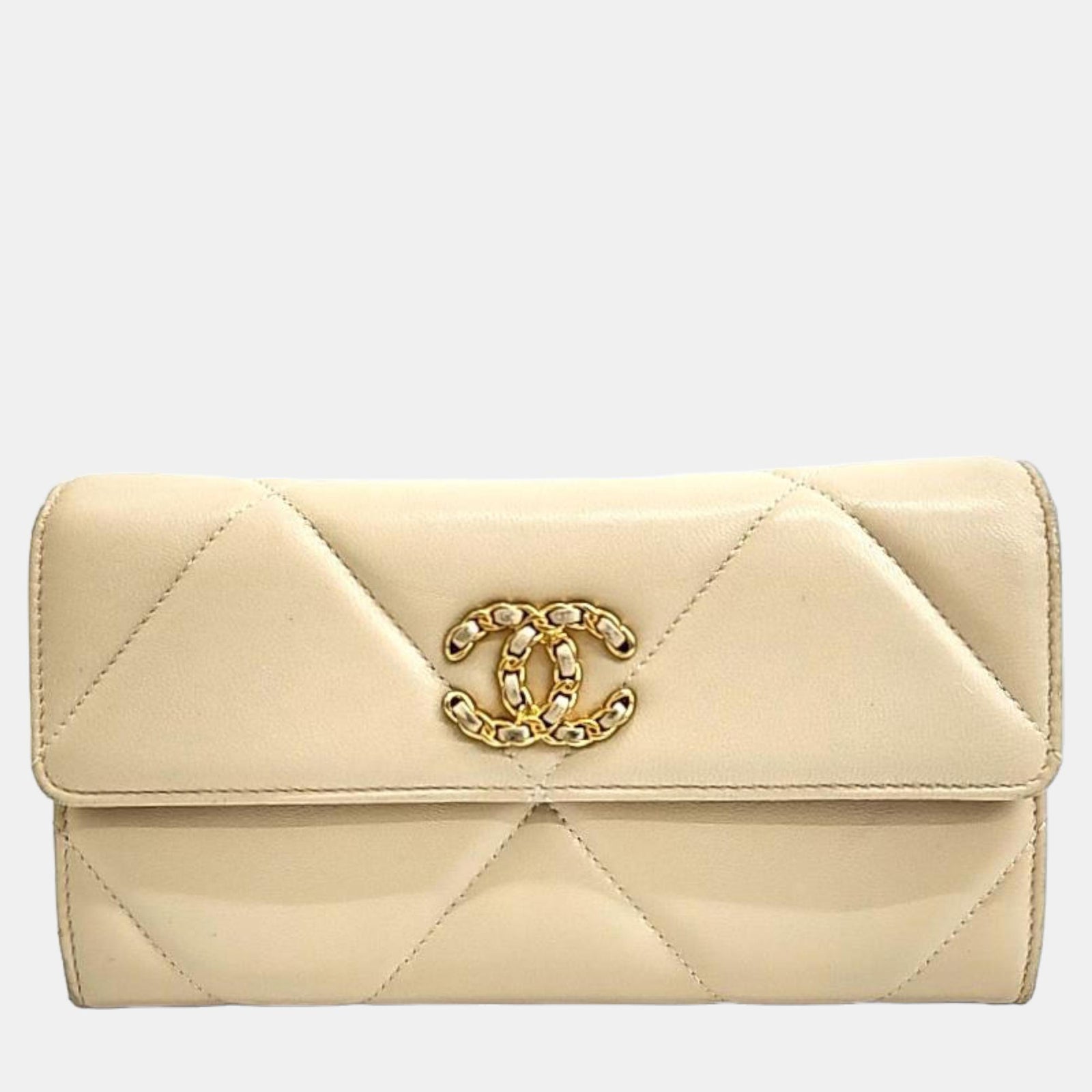 Chanel Langes Portemonnaie mit 19-Klappe in Beige