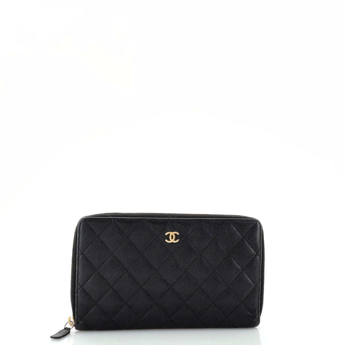 Chanel CHANEL Zip Around Organizer Wallet Quilted Caviar Large
