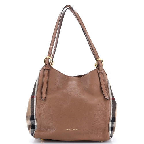 Canterbury Tote Leather and House Check Canvas Small