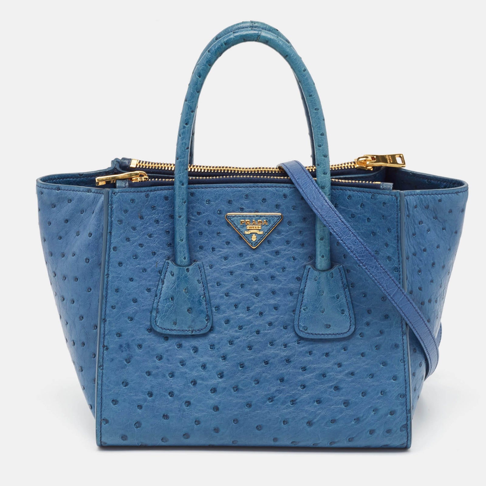 Prada Blue Ostrich Twin Pocket Tote