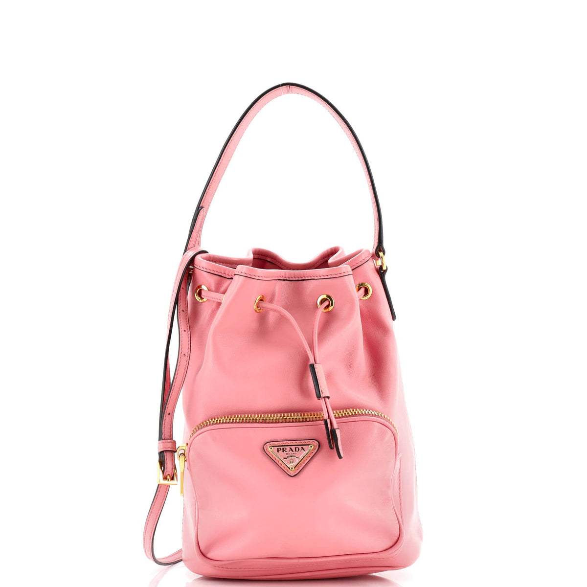 Prada PRADA Drawstring Pocket Bucket Bag Soft Calf Small