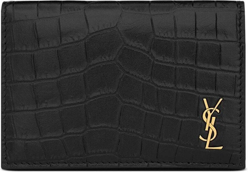 Saint Laurent Men's Cassandre Cocrodile Embossed Wallet in Nero/Nero | 730077DZEDW1000