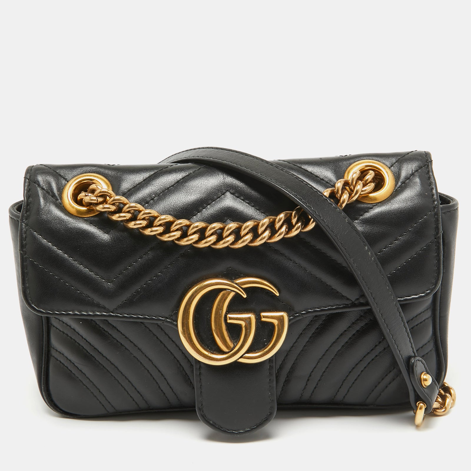 Gucci Schwarze Mini-GG-Marmont-Schultertasche aus Matelassé-Leder